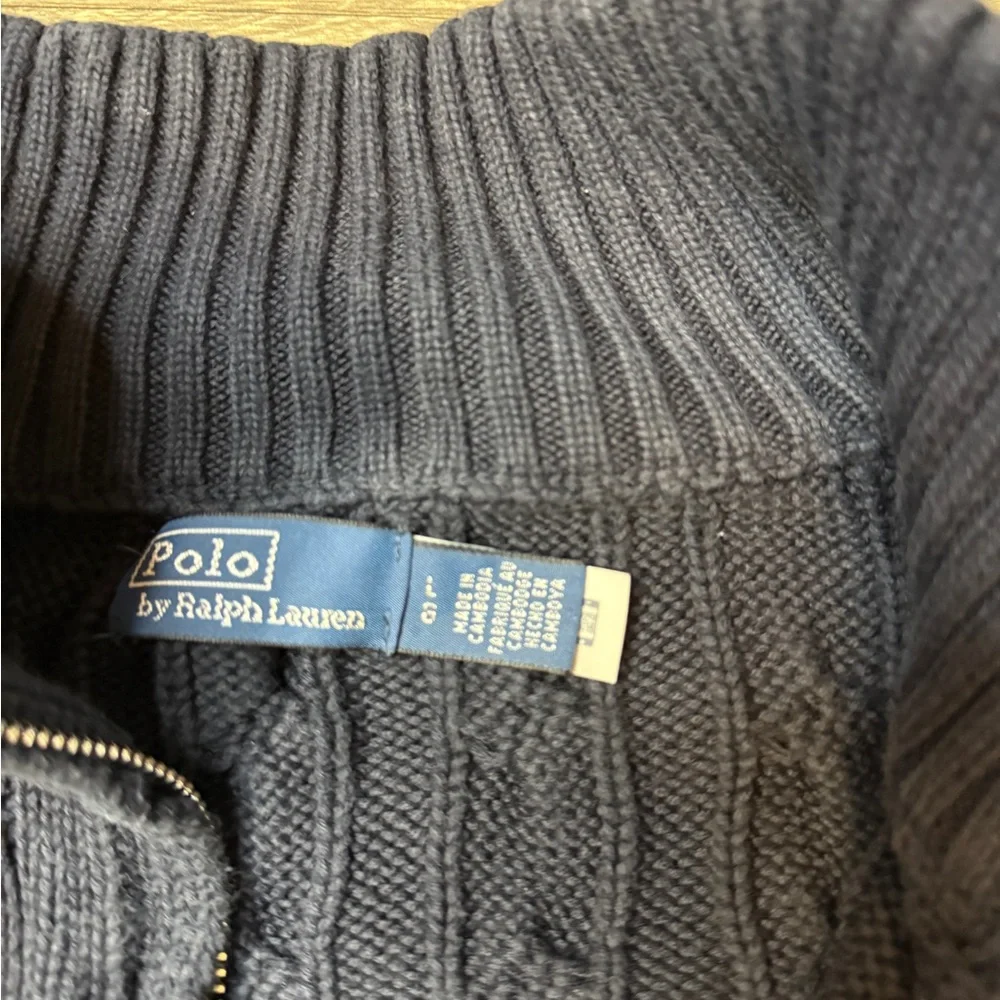 Ralph Lauren Dark Blue Cable-Knit Quarter Zip Sweater - Picture 3 of 11